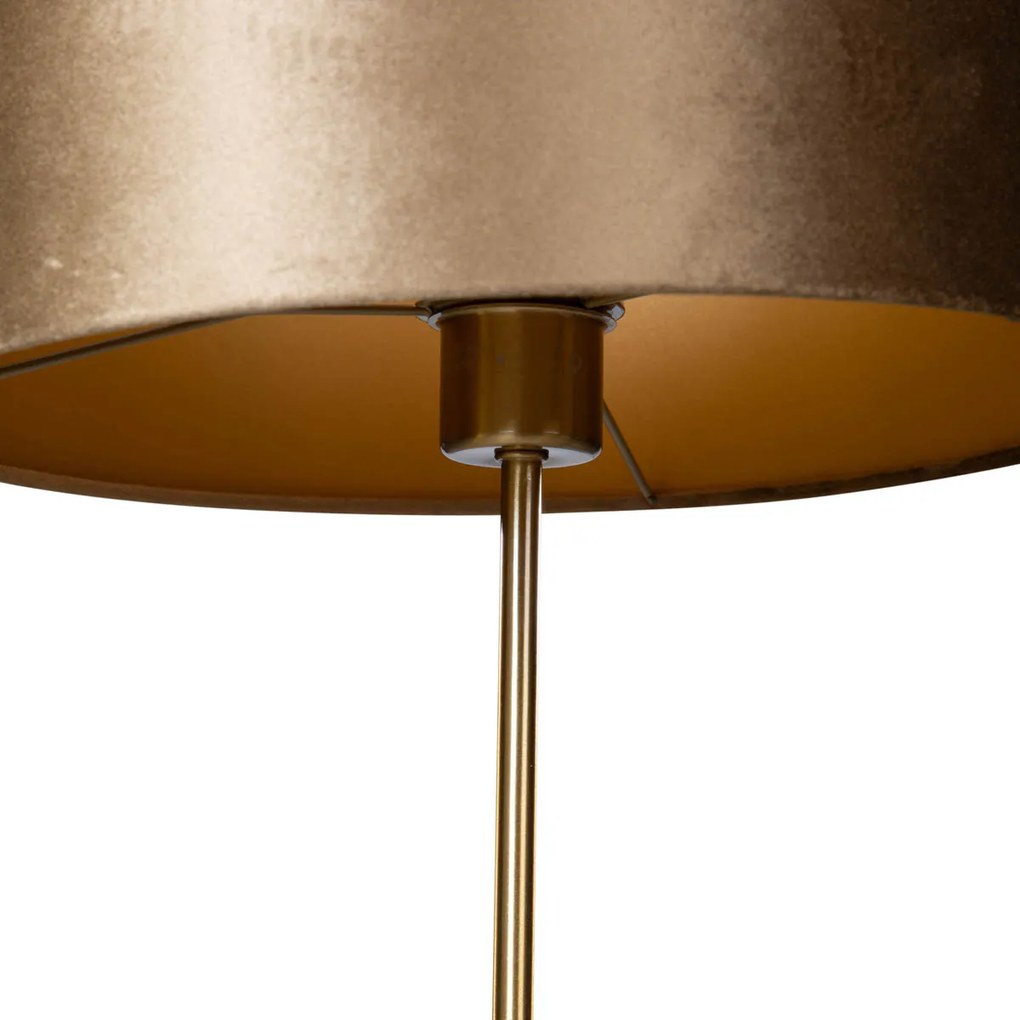 Stolová lampa mosadz s hnedým zamatovým tienidlom 35 cm - Kaso