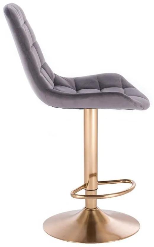 LuxuryForm Barová stolička PARIS VELUR na zlatom tanieri - šedá