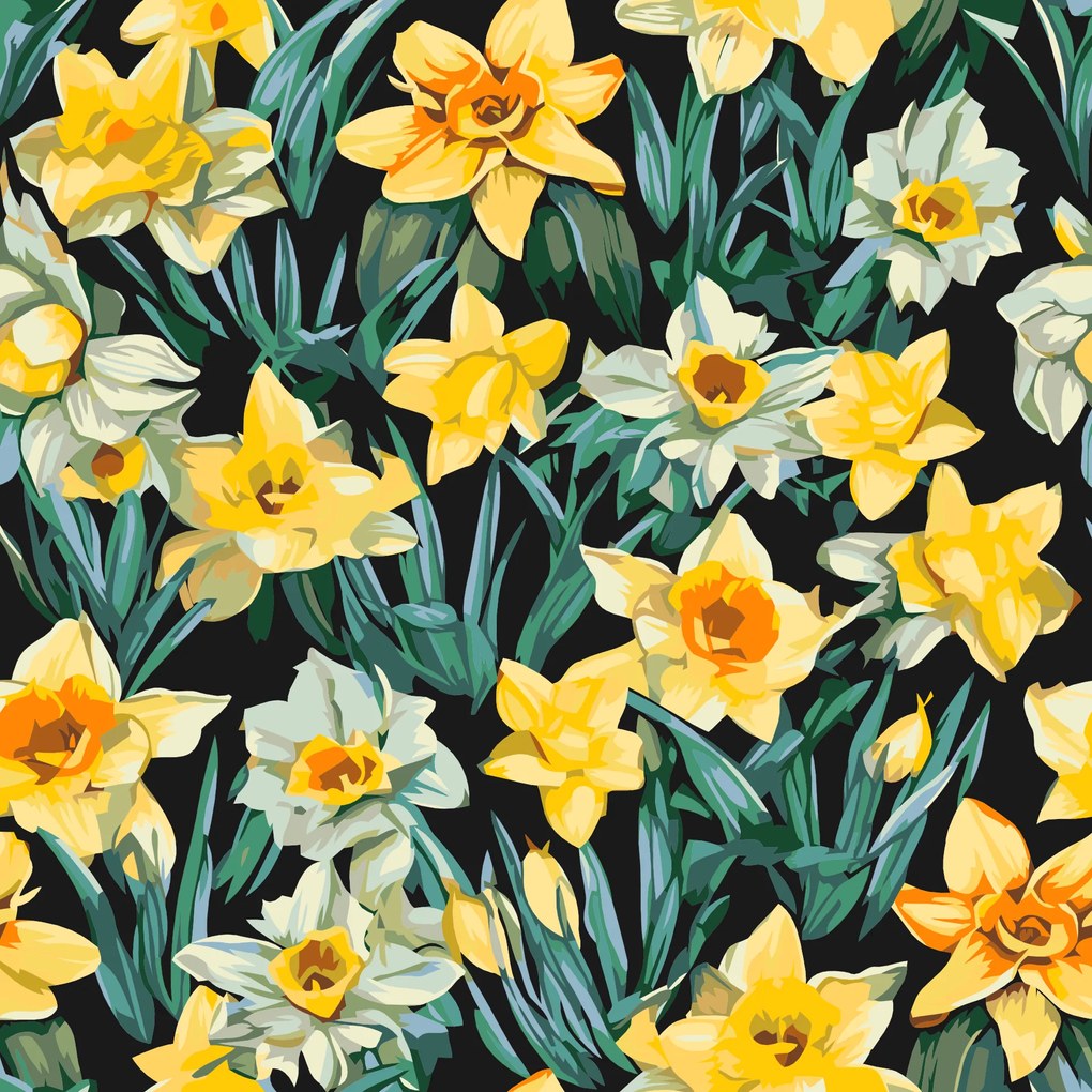 Gario Maľovanie podľa čísel Kvetinové pozadie Narcisy Rozmery: 80 x 80 cm, Rámovanie: S vnútorným rámom