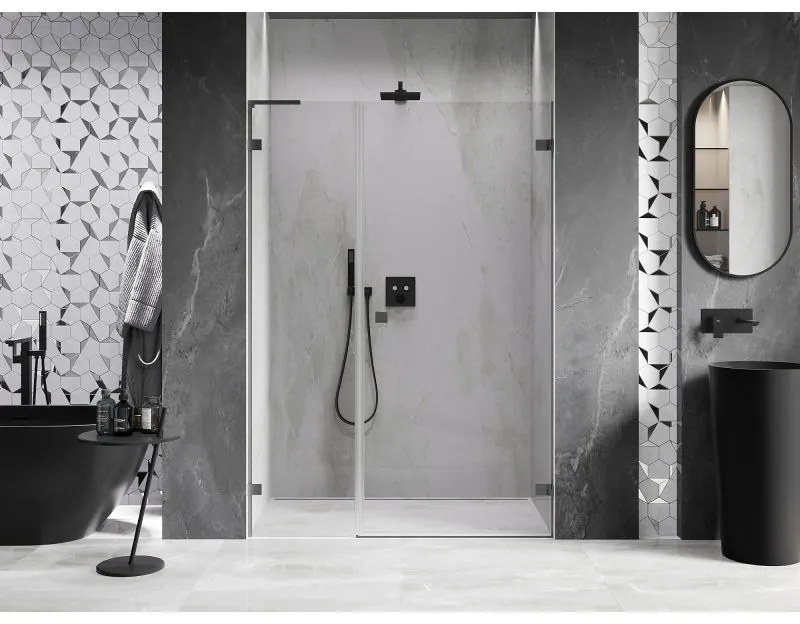 Mexen Lunar-B, L Otočné pravé sprchové dvere 130 cm, 8mm číre sklo, grafitový profil, 832SL-130-050-95-00-P
