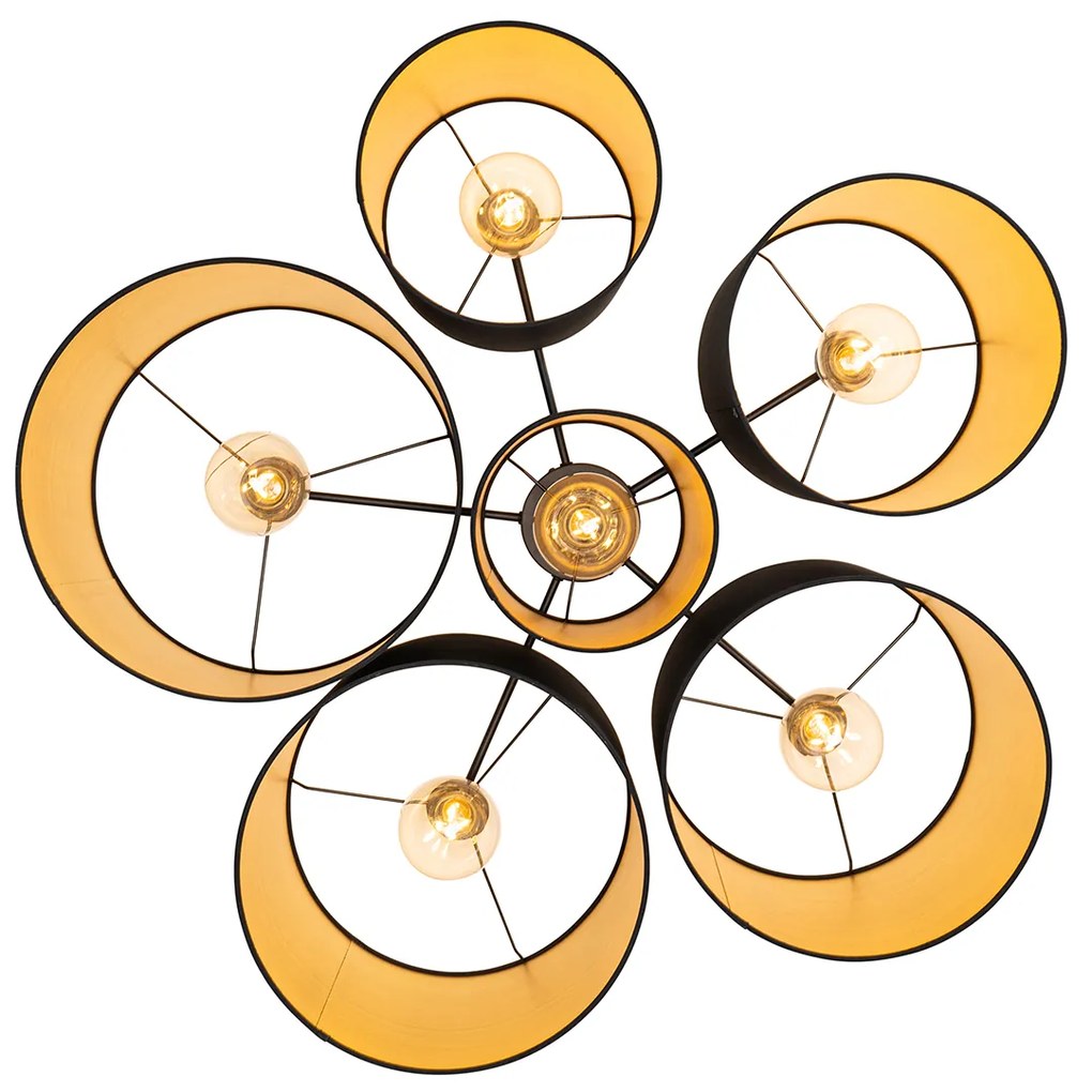 Stropné svietidlo čierne so zlatým vnútrom 6-žiarovkové - Multidrum