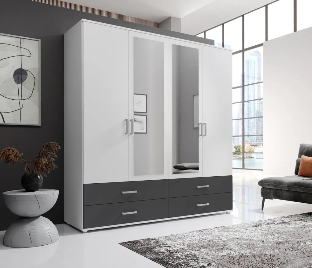 Šatníková skriňa Ivar, 180 cm, biela/grafit