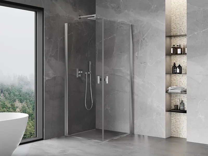 Mexen Mist-B Duo, 2-krídlový výklopný sprchový kút 75 x 75 cm, číre sklo, chrómový profil, 8A2-075-075-01-00