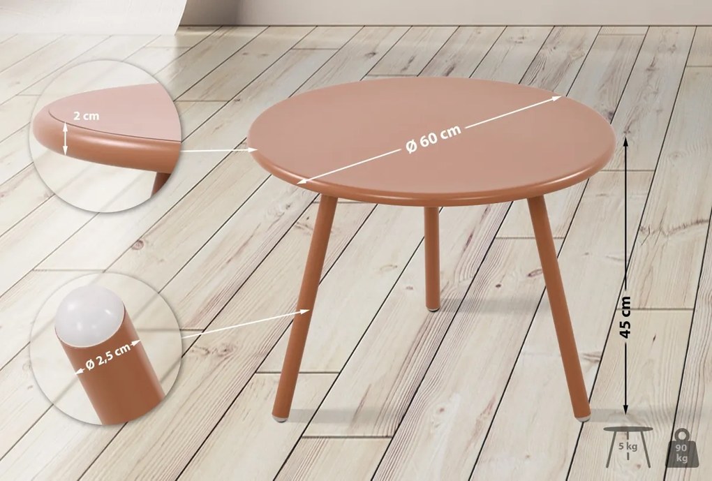 Konferenčný stolík Minot - v45 x Ø60 cm - Terracotta