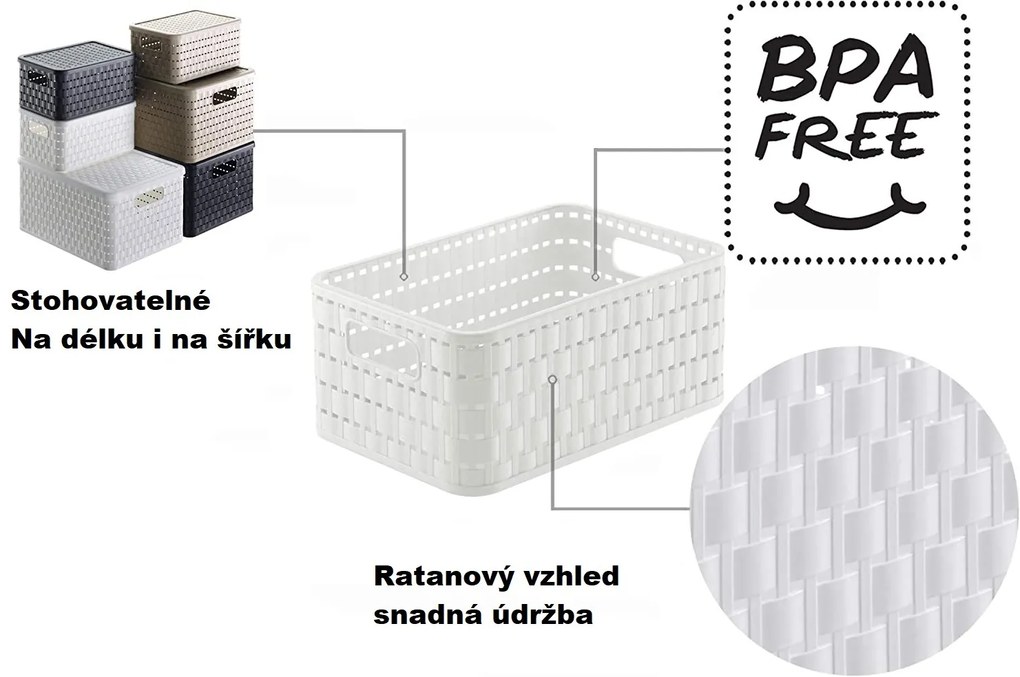 Rotho Plastový košík COUNTRY, rovný, biely (4 l - 24 x 16 x 11)