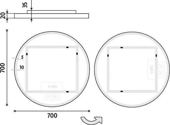 Nimco Biele okrúhle LED zrkadlo pr. 700 mm s dvoma dotykovými senzormi - ZPB 28001RVX-05