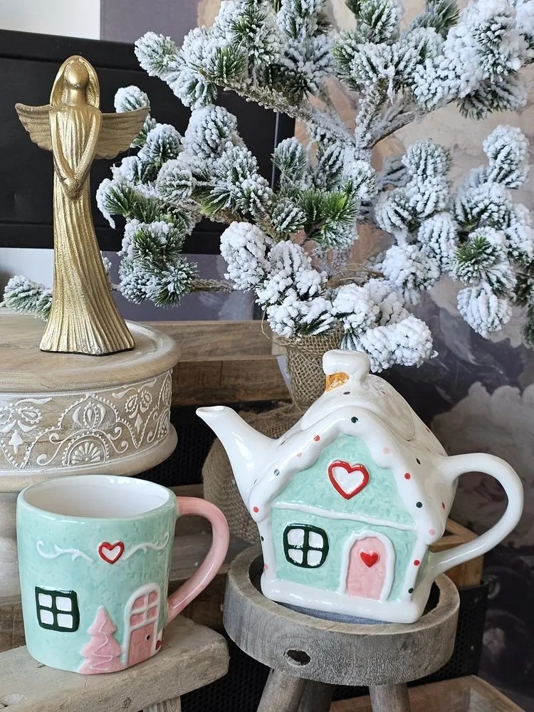Zelená keramická kanvička chalúpka Gingerbread - 21 * 10 * 15 cm / 600 ml
