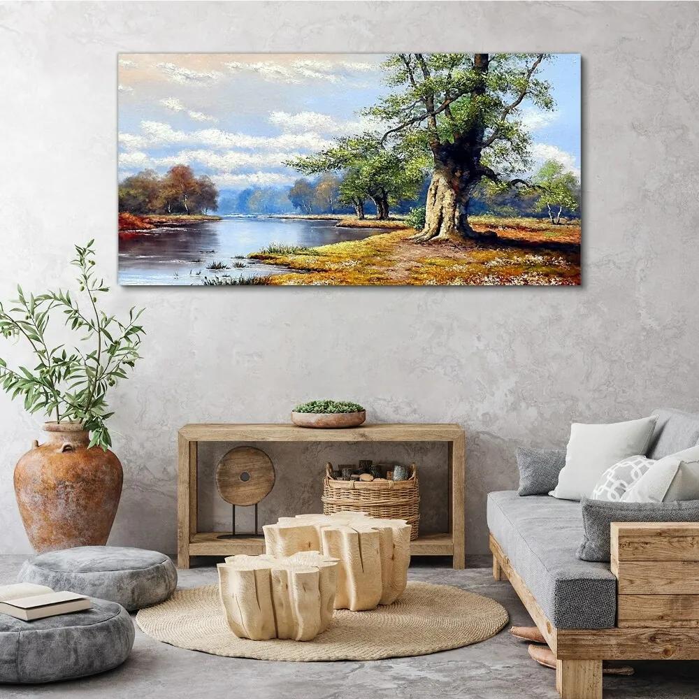 Obraz canvas Rieka lesné krajiny mraky