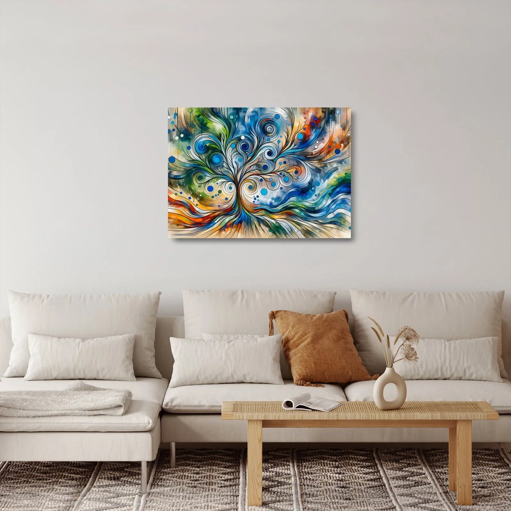 Sklenený obraz – Farebný energetický strom (70x50 cm)