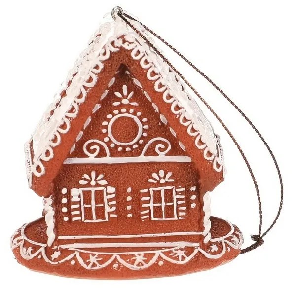 Vianočná dekorácia perníkový domček so zasneženou strechou, závesný, polyresin, LED