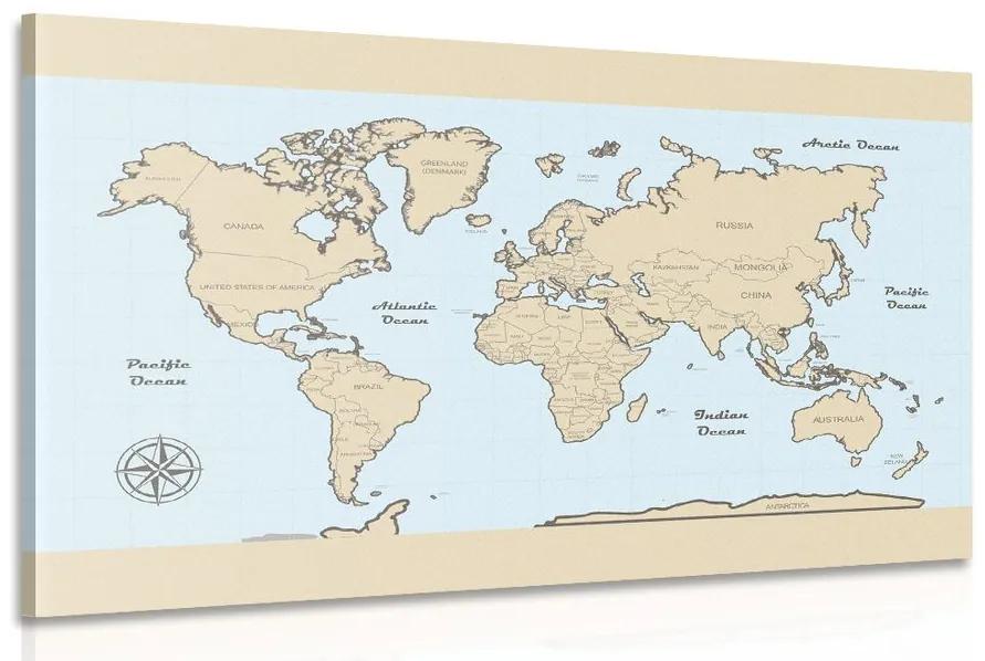 Obraz mapa sveta s béžovým okrajom Varianta: 120x80