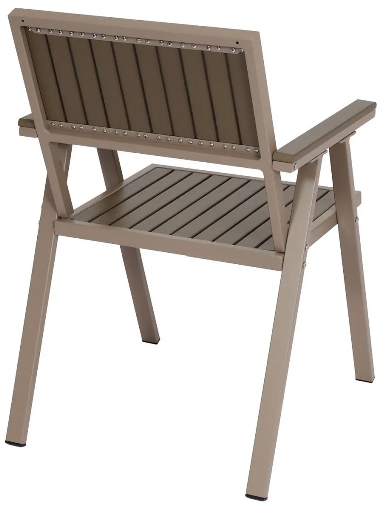 Set 2 záhradných stoličiek HWC-J95, hliník imitácia dreva - rám šampanské, sivá