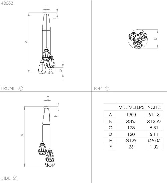 Eglo 43683 - Luster na lanku TARBES 3xE27/60W/230V