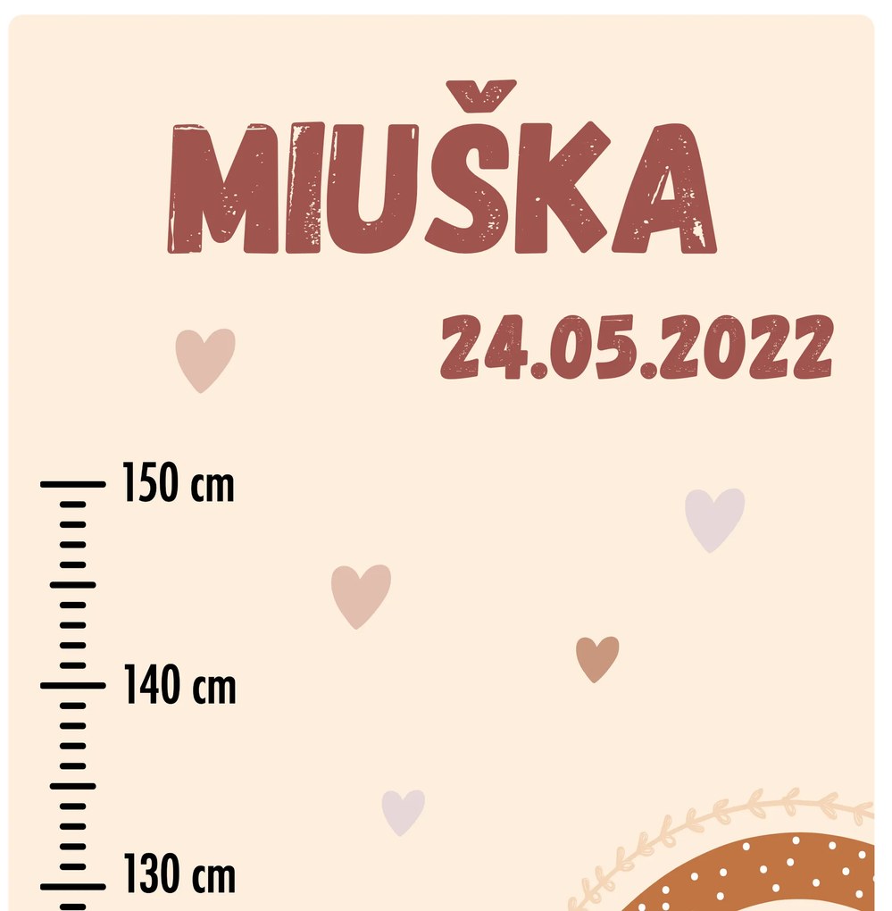 50x120cm Detský meter s menom - Dúha - textilná nálepka na stenu