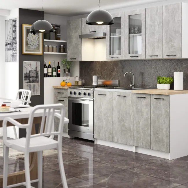 Kuchynská linka OLIVIA V720 2.4 m s vitrínou betón