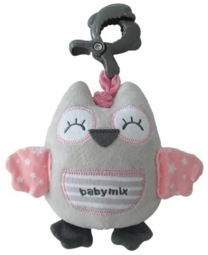 BABY MIX Edukačná hrajúca plyšová hračka s klipom Baby Mix sova ružová