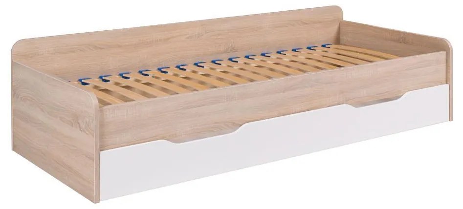Jednolôžková posteľ 90 cm Telvera 1 (dub sonoma + biela) (s roštom a matracom) (s úl. priestorom). Akcia -21%. Vlastná spoľahlivá doprava až k Vám domov. 1123993
