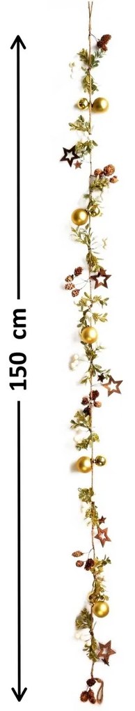 Vianočná girlanda Nature zlatá, 150 cm