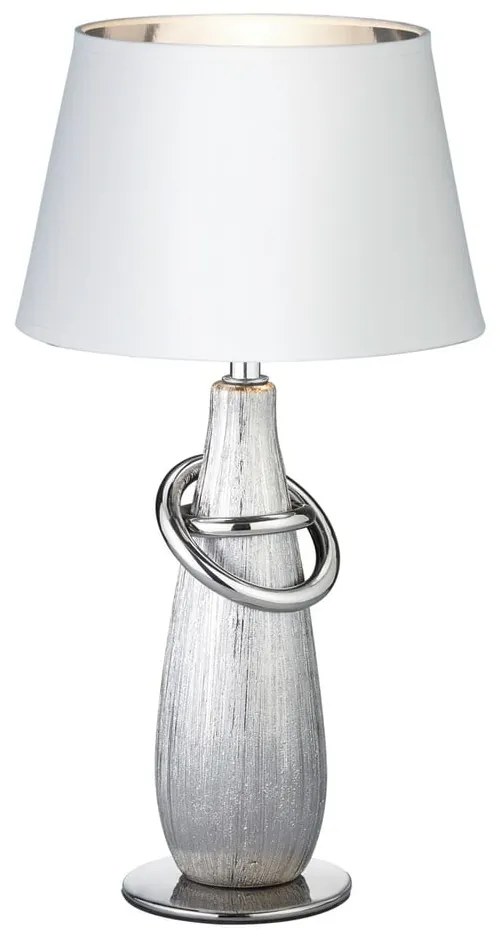 Biela stolová lampa z keramiky a tkaniny Trio Thebes, výška 38 cm