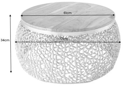 Konferenčný stôl Leaf 43228 Ø75cm Aluminium Gold + Drevo Acacia - Komfort-nábytok