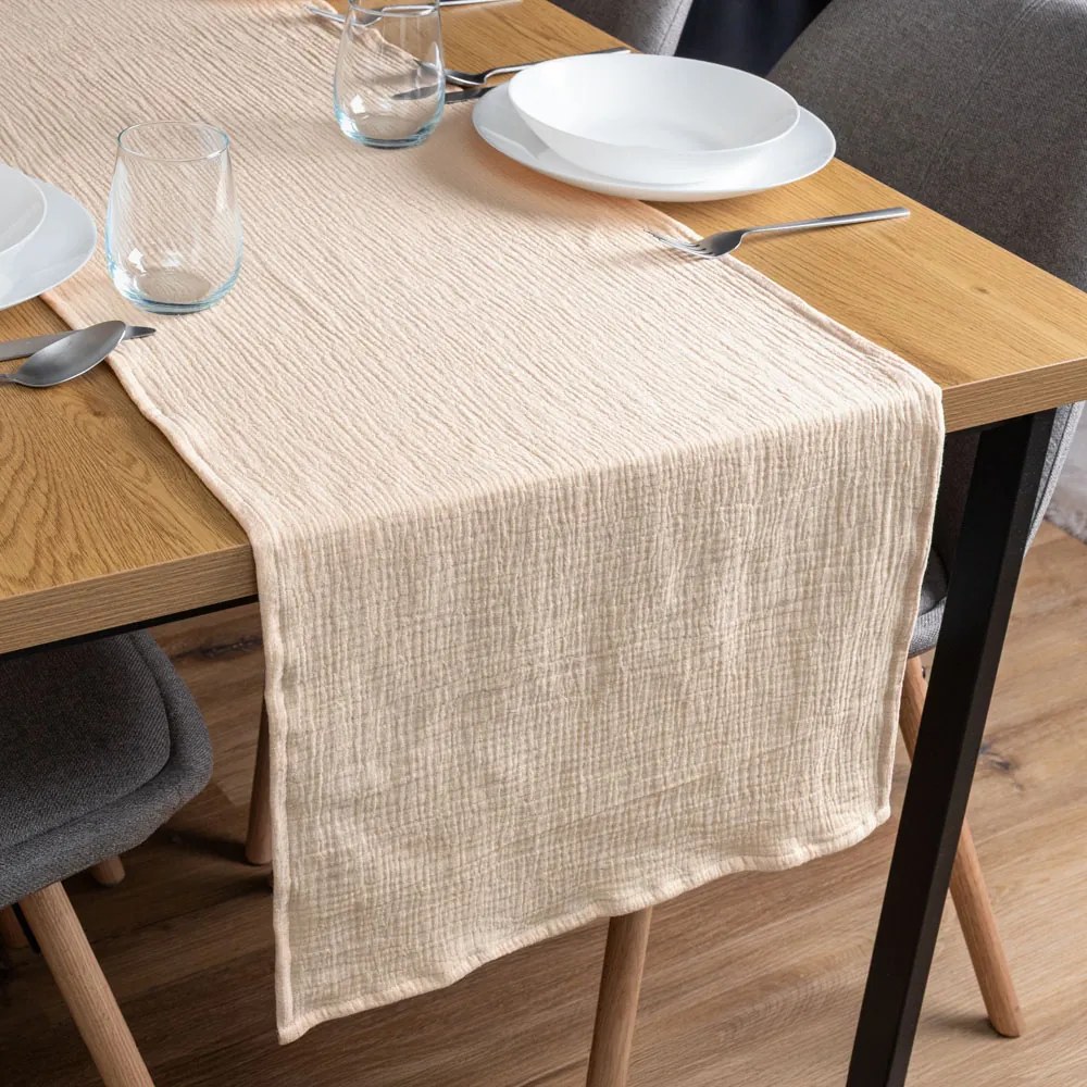 Biante Mušelínový behúň na stôl MSN-015 Krémový 20x140 cm