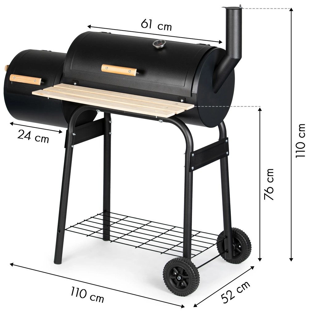 Veľký záhradný gril 2 v 1 s teplomerom, udiareň, komín