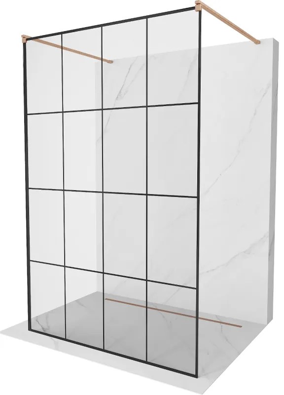 Mexen Kioto, sprchová zástena Walk-In 160 x 200 cm, 8mm sklo čierny vzor, medený matný profil, 800-160-002-65-77