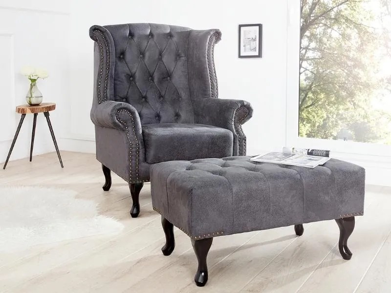 Chesterfield Antik kreslo sivé