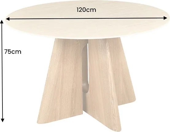 Okrúhly keramický jedálenský stôl Yenibeth 120 cm travertín / dub
