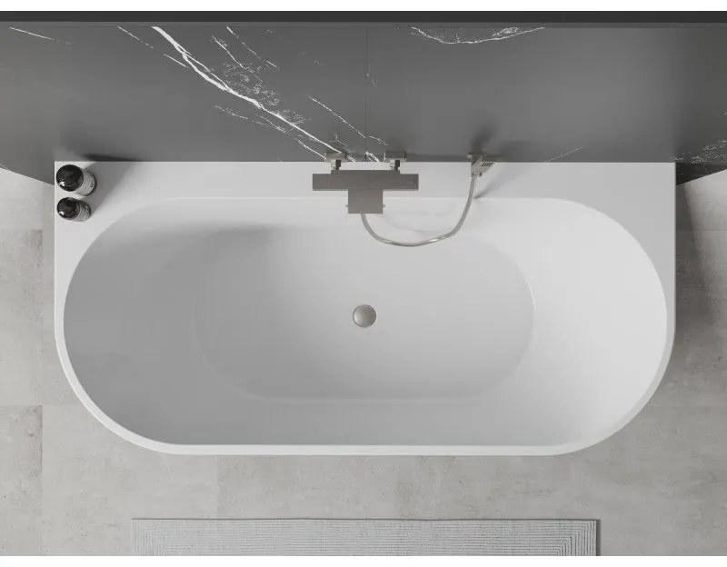 Mexen Oval+, voľne stojaca vaňa ku stene 170 x 80 cm, biela lesklá, brúsená oceľ, 52681708000-97