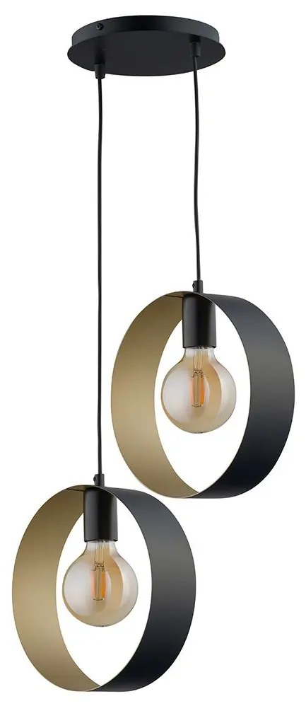 Luster na lanku HAPPY 2xE27/60W/230V čierna/zlatá