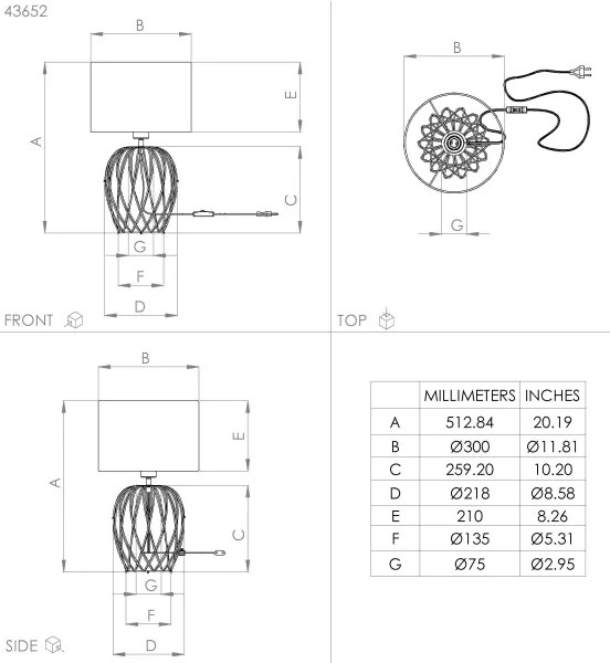 Eglo 43652 - Stolná lampa NIMLET 1xE27/40W/230V biela