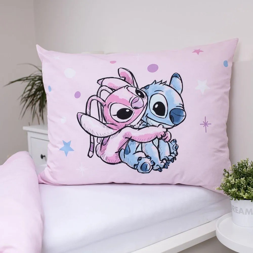 Ružová bavlnená detská obliečka na jednolôžko 140x200 cm Lilo a Stitch "Universe" – Jerry Fabrics