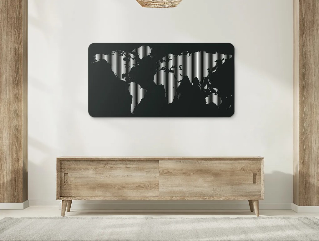 drevko Dizajnová nástenná 3D mapa sveta Rozmer obrazu: 45 x 89 cm, Farba dekorácie: Čierna