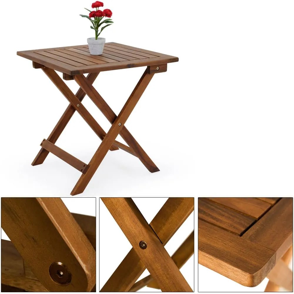 Casaria Odkladací stolík VITEK z akáciového dreva 46x46x46cm, hnedá