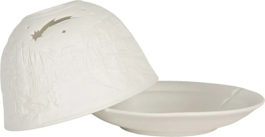 Biely porcelánový svietnik na čajovú sviečku s domčekmi Paollo - Ø 12*8 cm