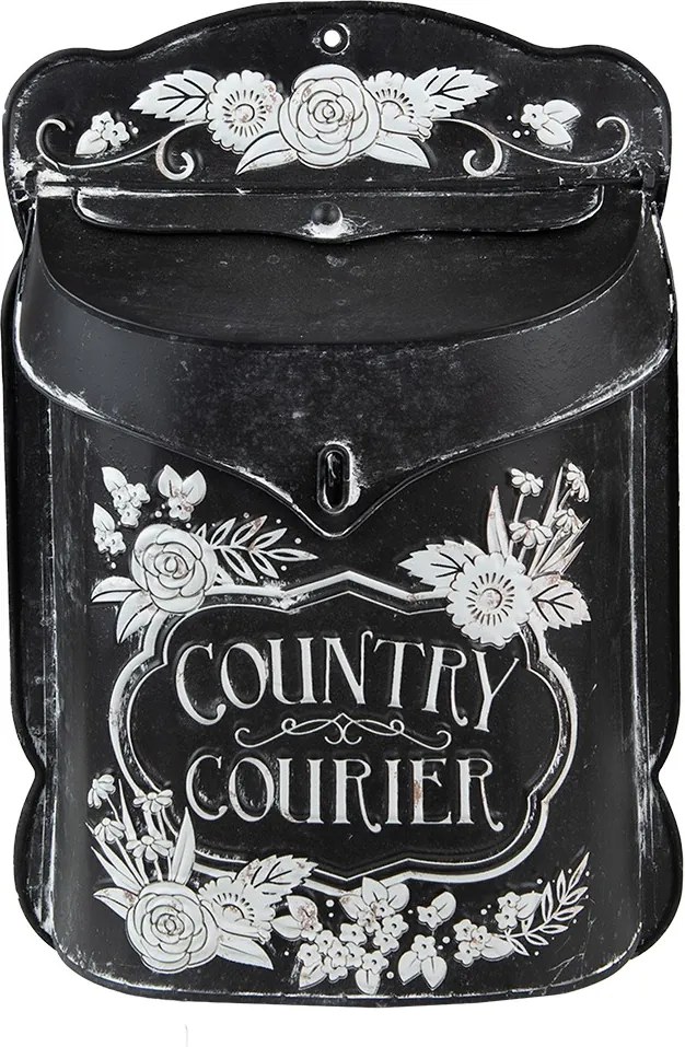 Čierna antik poštová schránka s kvetmi Country Courier - 26*10*35 cm