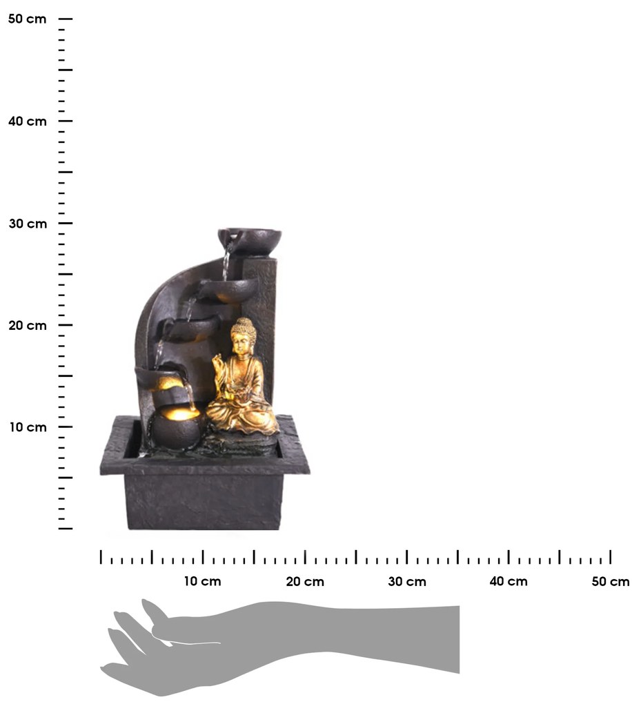 Záhradná fontána s osvetlením Budha 1, 30x21,5x18 cm, polistone, čierna