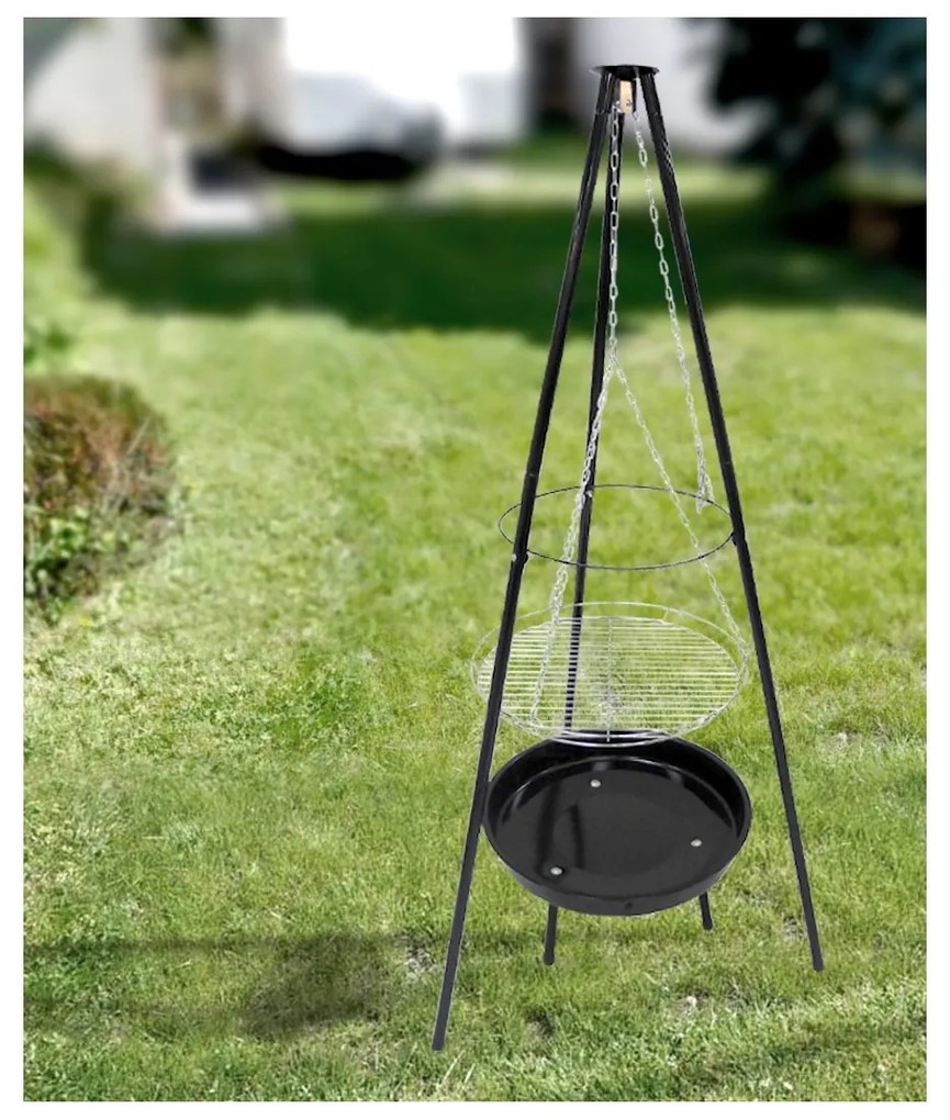 Lund Okrúhly gril na drevené uhlie 52 cm s trojnožkou