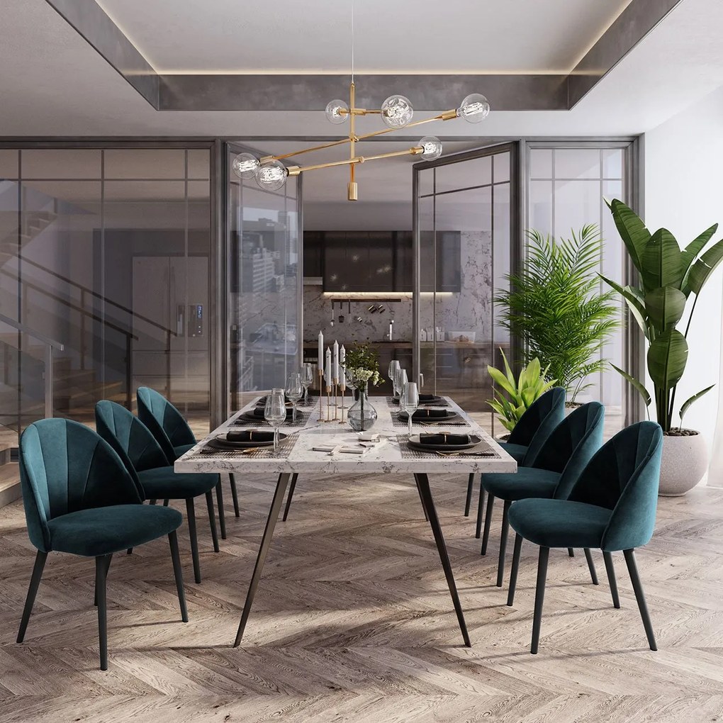 Modrá Zamatová stolička Livia dĺžka 52 × šírka 46 × výška 80 cm MILO CASA