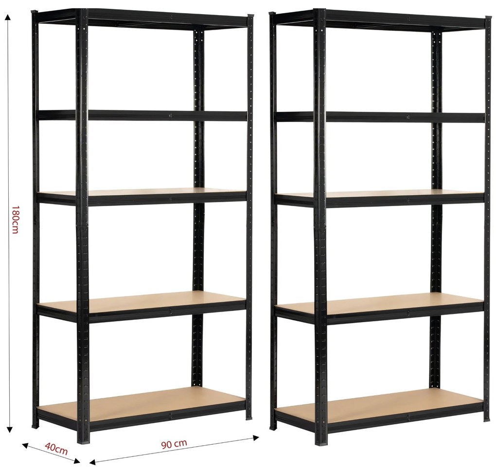Sada 2 ks kovových regálů REGMET 90x40x180 cm černá
