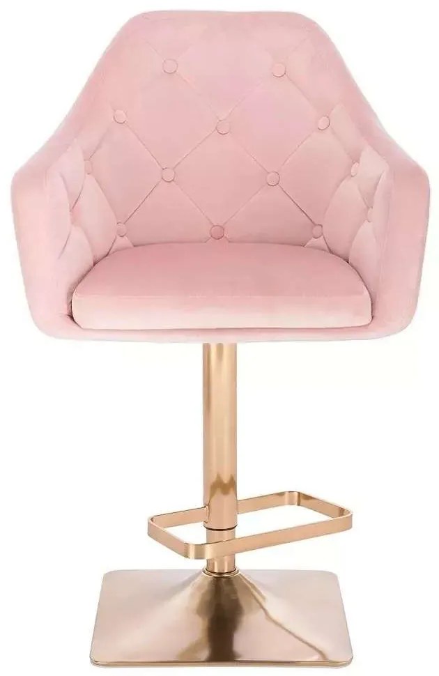 LuxuryForm DESIGN Barová stolička ANDORA VELUR na zlatej hranatej podstave - svetlo ružová