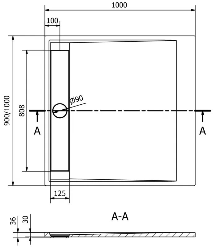 Mexen Amon, SMC štvorcová sprchová vanička 100 x 100 cm, čierna, 4F701010
