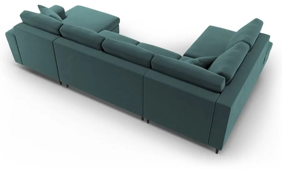 Zamatová rozkladacia/s úložným priestorom rohová pohovka v petrolejovej farbe (ľavý roh/do "U") Kyoto – Cosmopolitan Design