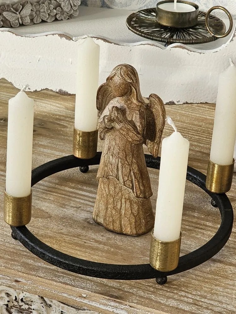 Čierno - zlatý antik kovový svietnik na 4 sviečky Ariana black/gold - Ø 20*7 cm