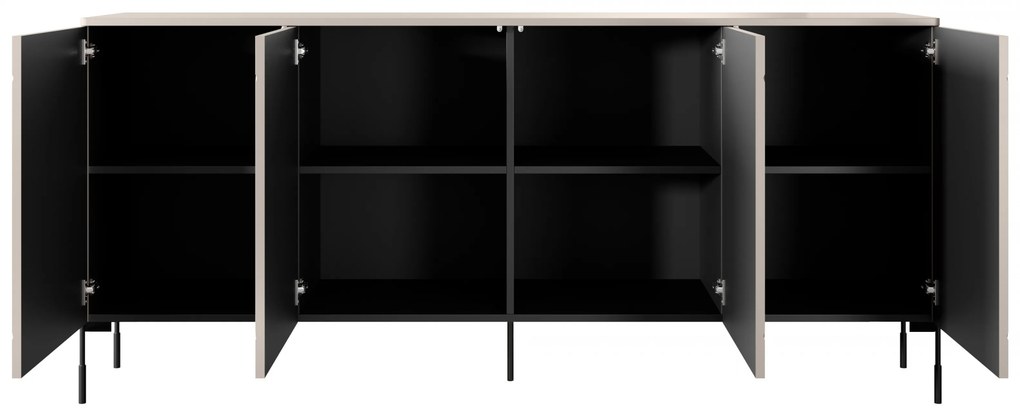 Komoda Sonatia 200 cm štvordverová - kašmír / čierne nohy