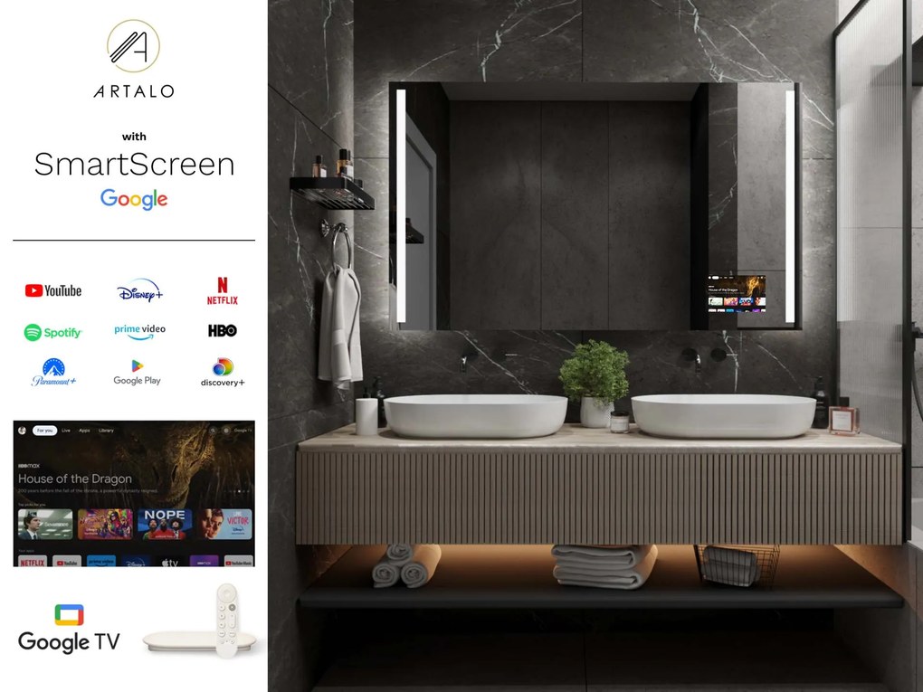 SMART Zrkadlo do kúpeľne s LED osvetlením M4 + SmartScreen with Google TV