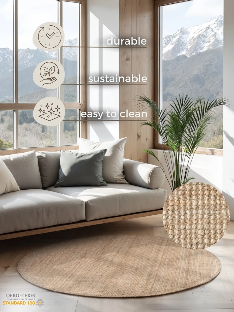 Hanse Home, Kusový koberec Jaipur 105974 Natur/Gold kruh, 160x160 (priemer) kruh, béžová, chodba / predsieň