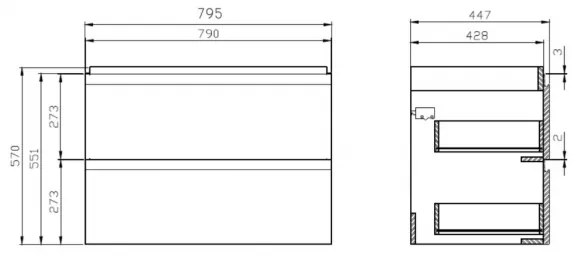 Cersanit S801-221-DSM - Závesná kúpeľňová skrinka s umývadlom MODUO 80 cm biela