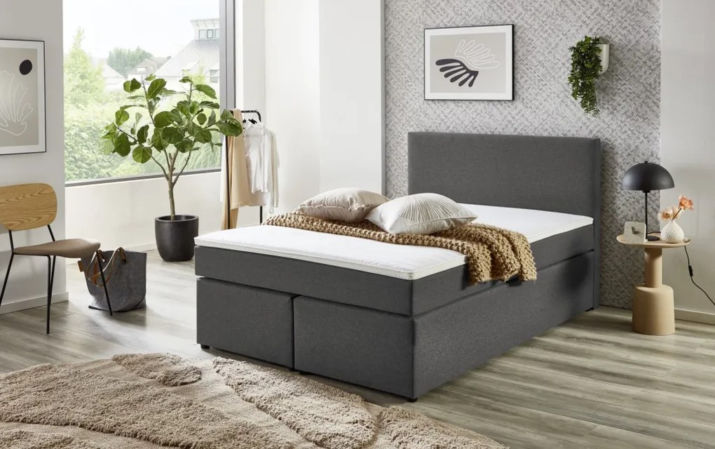 Posteľ boxspring Aston 120x200 cm, stredne šedá látka